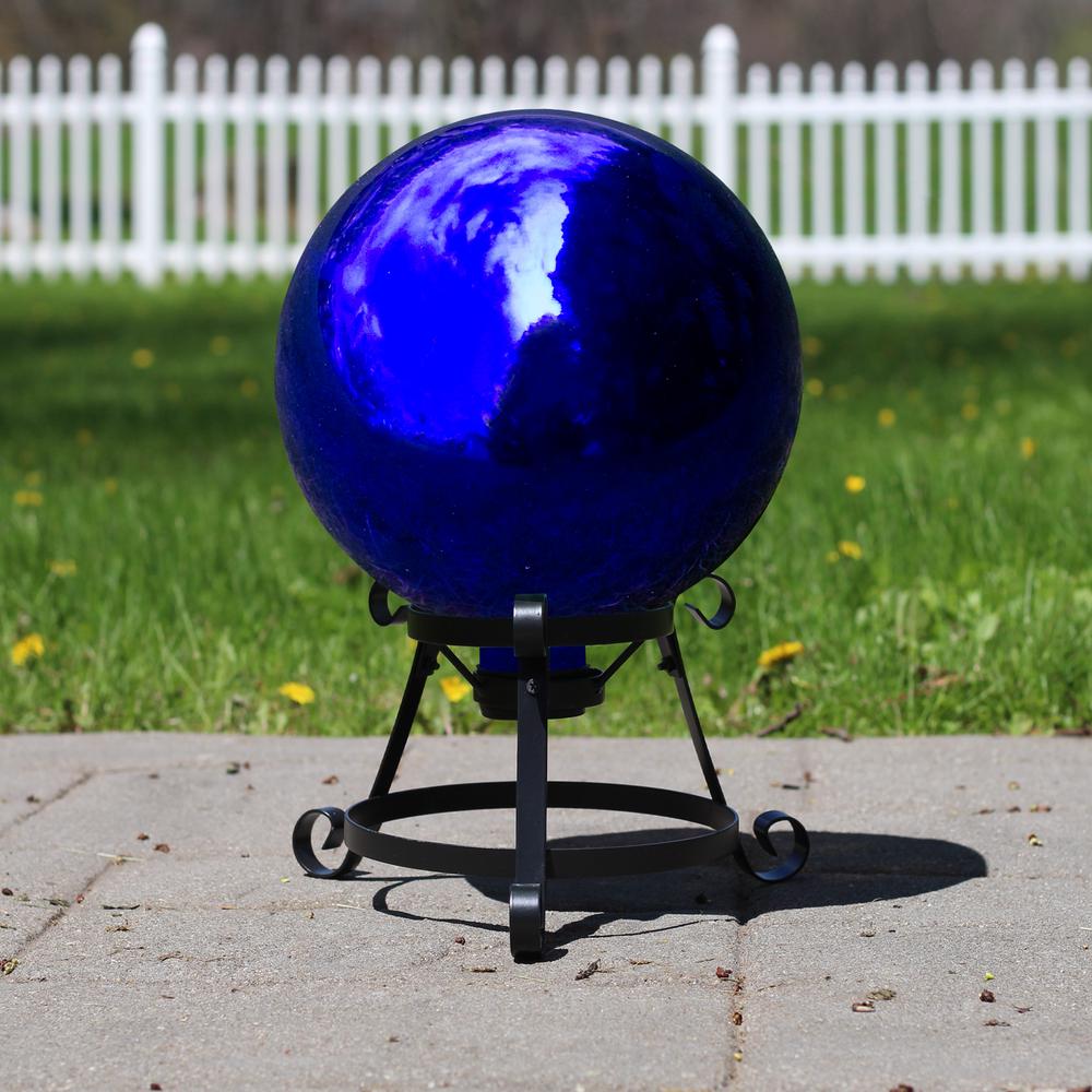 10" Blue Mirrored Glass Outdoor Garden Gazing Ball. Picture 3