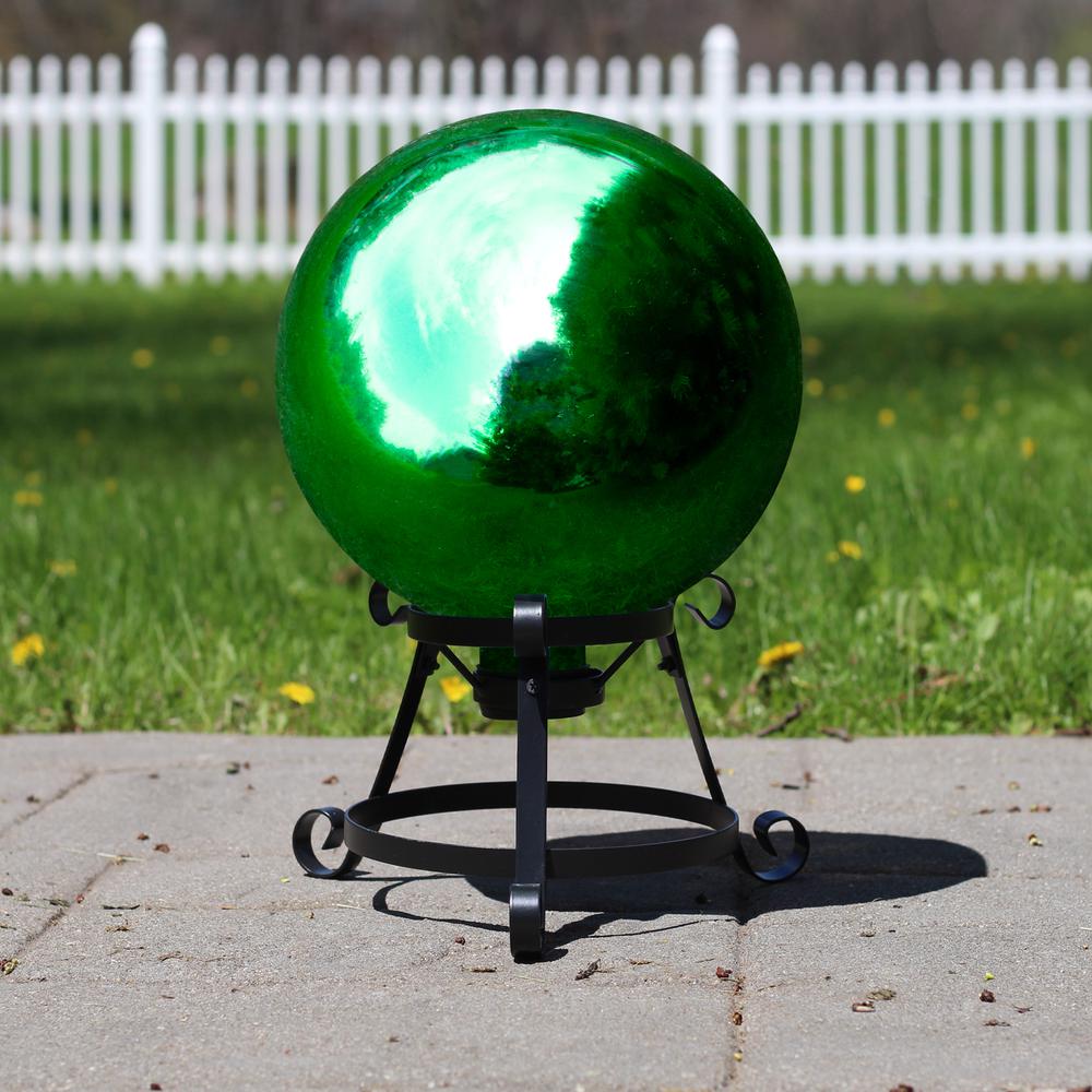 10" Emerald Green Shiny Outdoor Garden Gazing Ball. Picture 3
