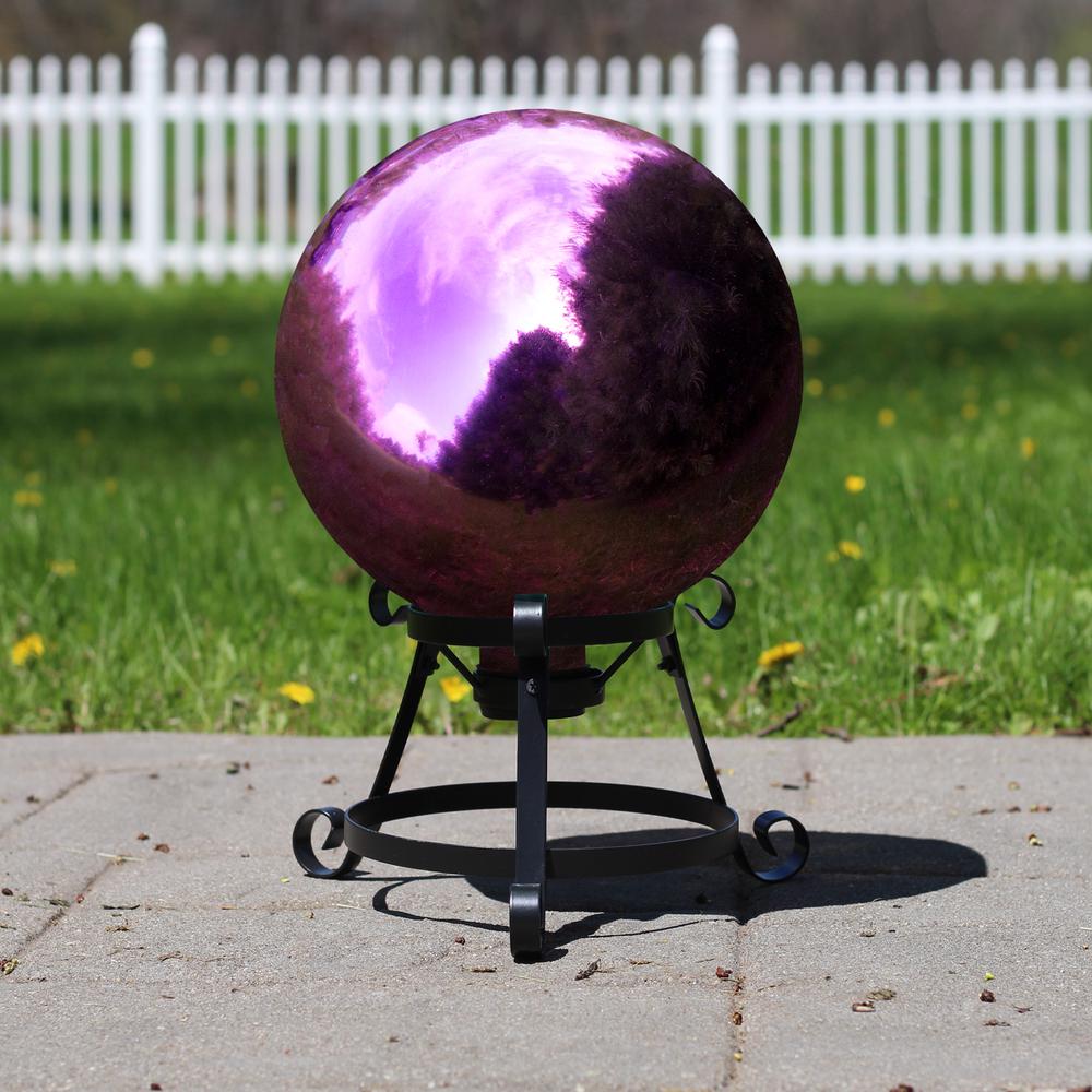 10" Mirrored Burgundy Outdoor Patio Garden Gazing Ball. Picture 3