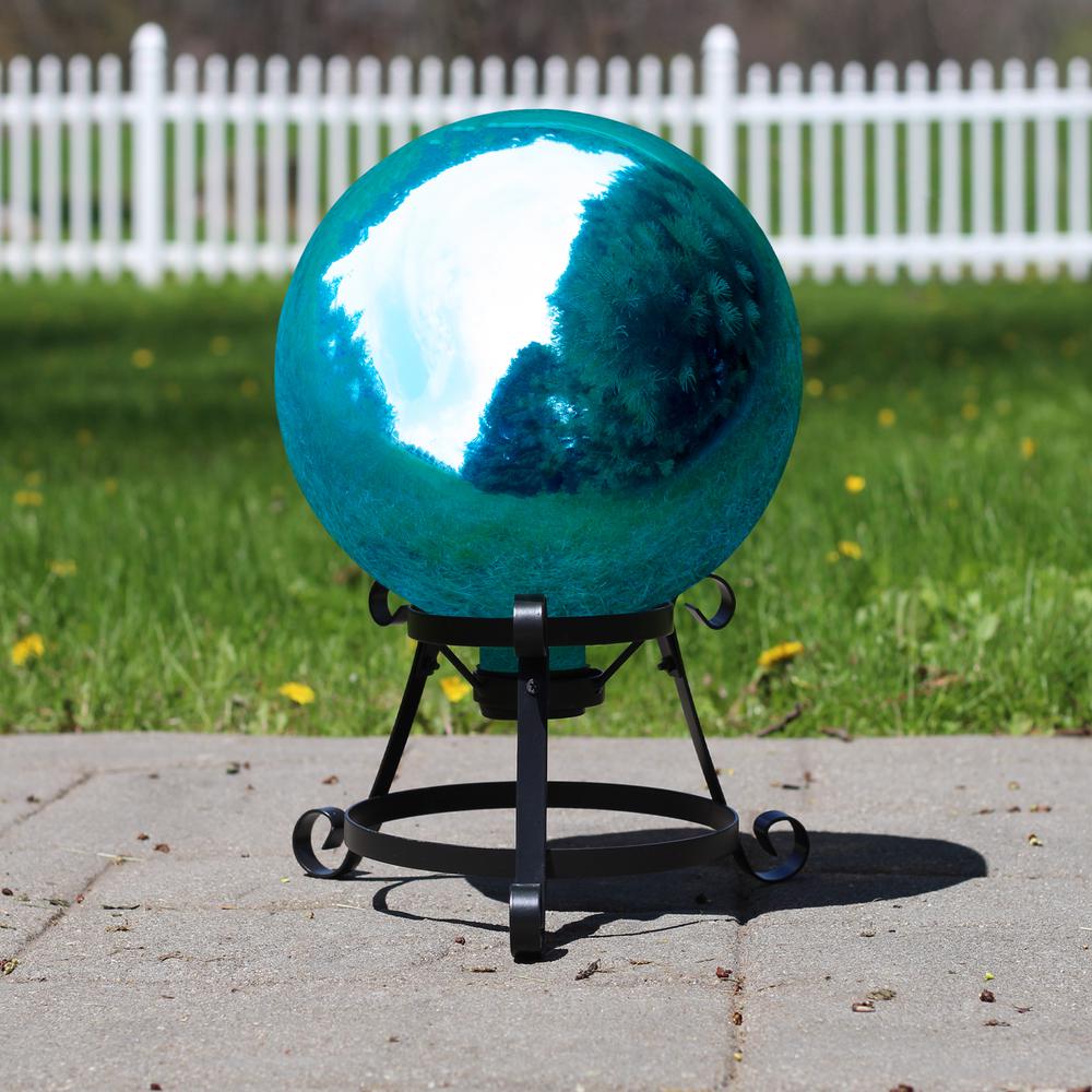 10" Mirrored Turquoise Blue Outdoor Patio Garden Gazing Ball. Picture 3