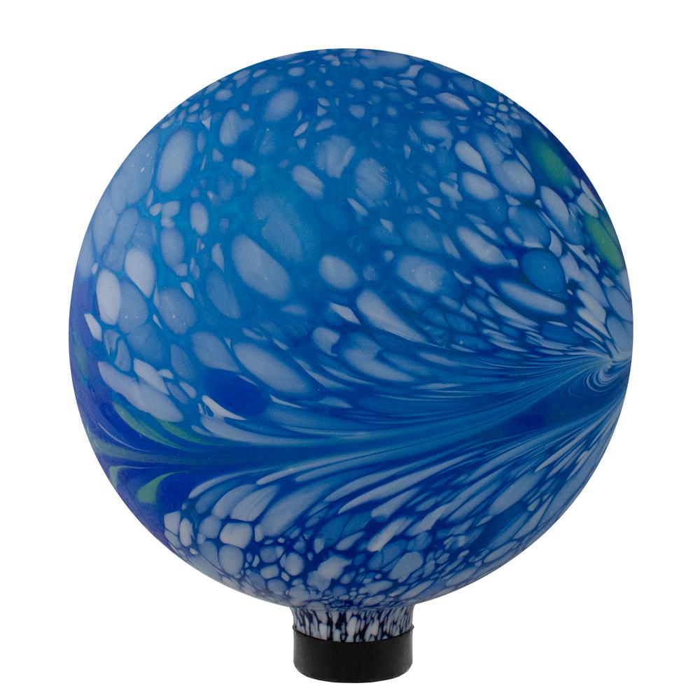 10" Blue  White and Green Swirl Designed Outdoor Patio Garden Gazing Ball. Picture 4