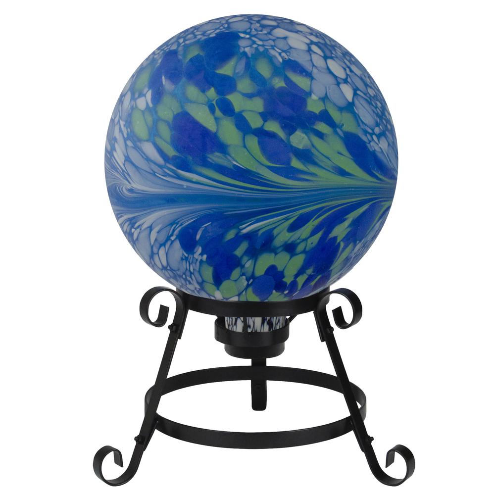 10" Blue  White and Green Swirl Designed Outdoor Patio Garden Gazing Ball. Picture 1