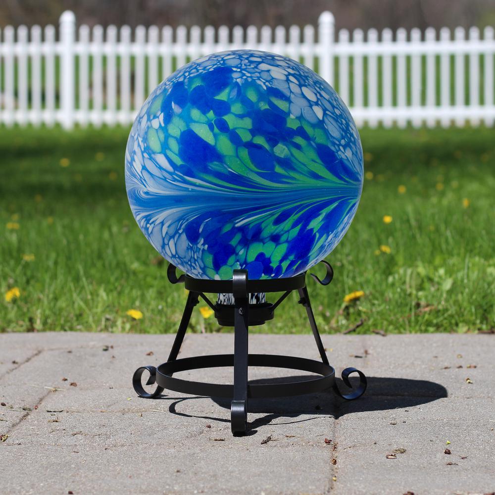 10" Blue  White and Green Swirl Designed Outdoor Patio Garden Gazing Ball. Picture 3