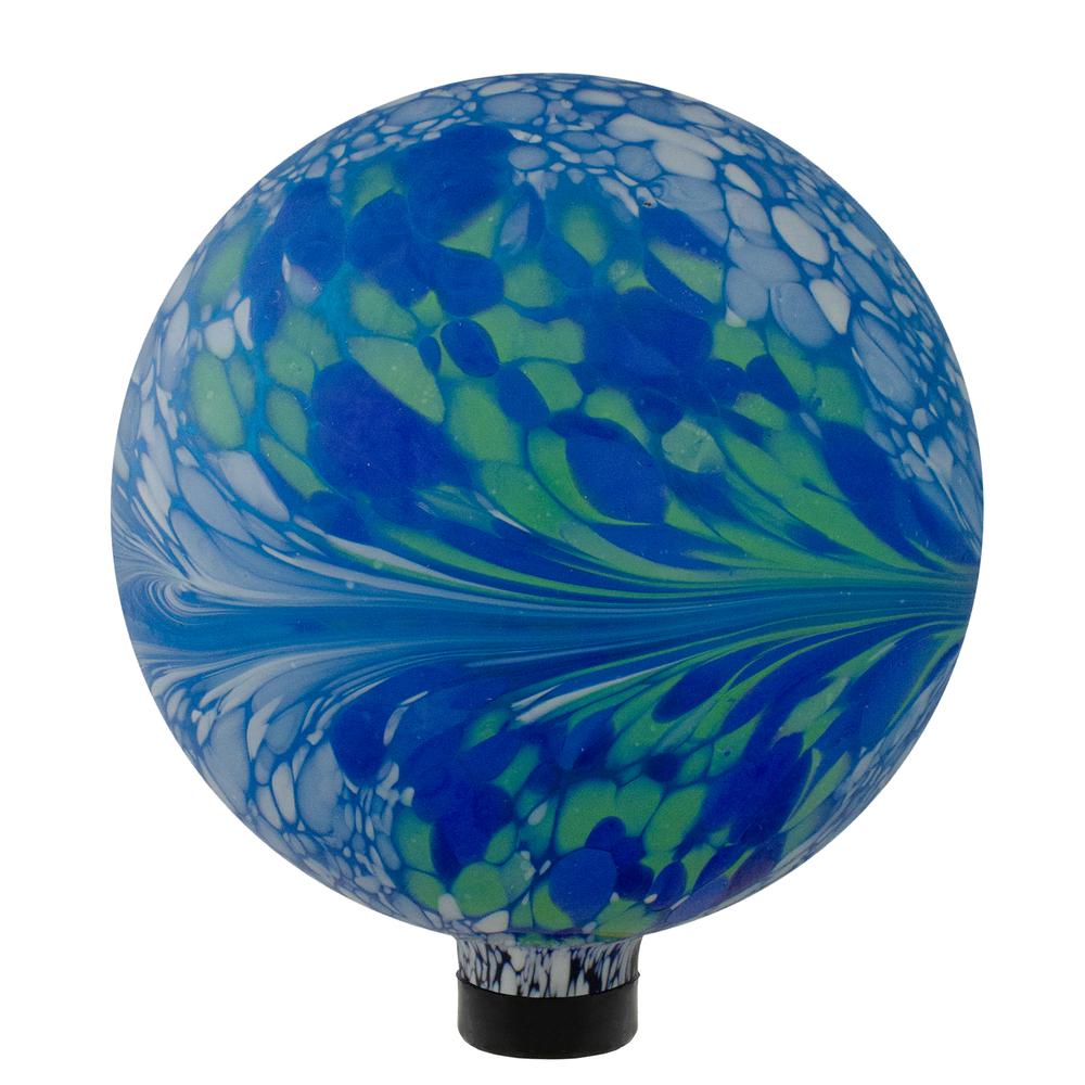 10" Blue  White and Green Swirl Designed Outdoor Patio Garden Gazing Ball. Picture 2