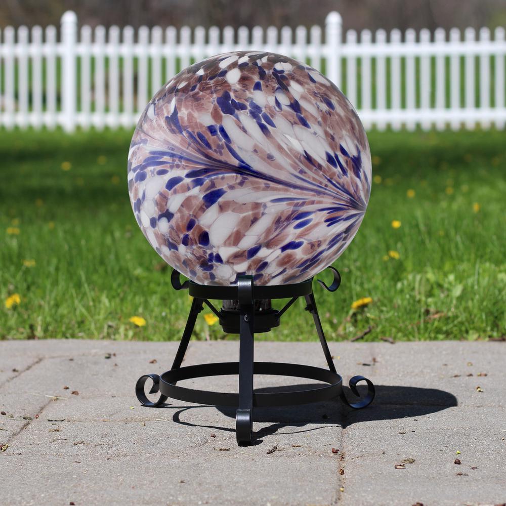 10" Purple and White Swirl Designed Outdoor Garden Gazing Ball. Picture 3