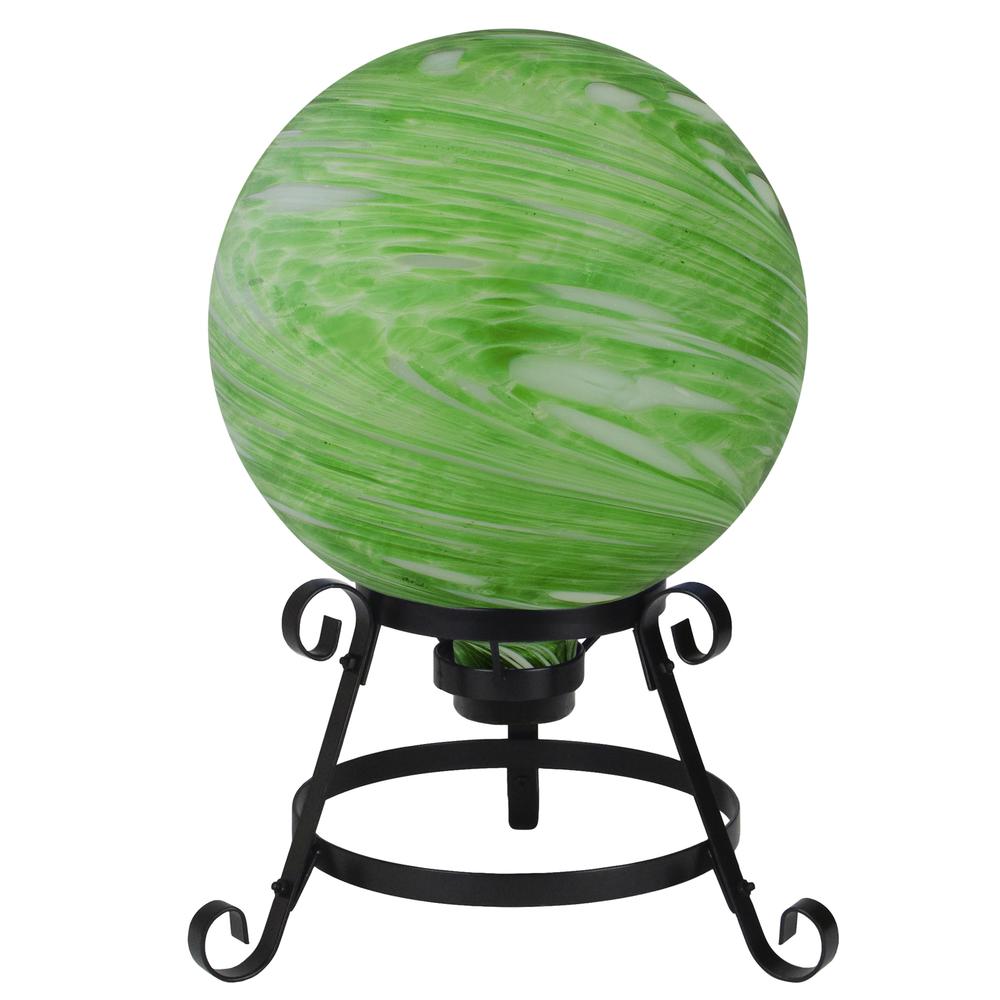 10" Green and White Swirl Outdoor Garden Gazing Ball. Picture 2