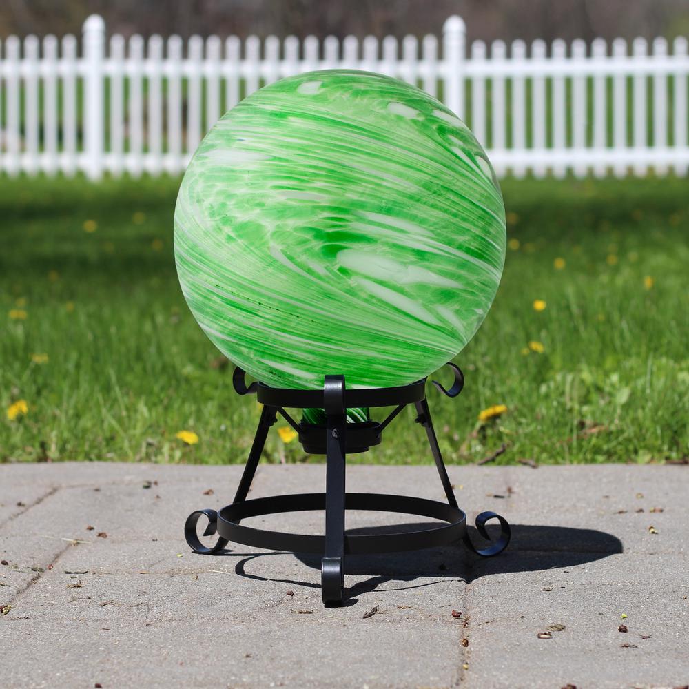 10" Green and White Swirl Outdoor Garden Gazing Ball. Picture 3