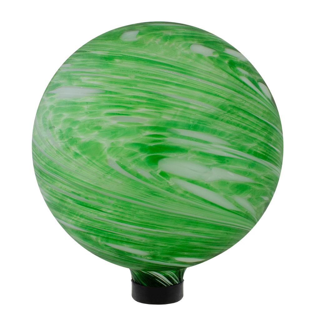 10" Green and White Swirl Outdoor Garden Gazing Ball. Picture 1