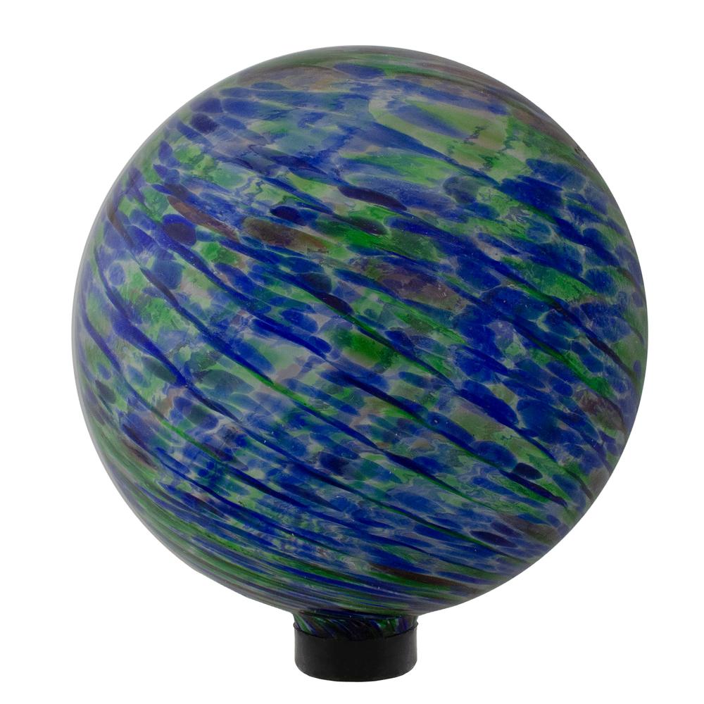 10" Green and Blue Swirl Designed Outdoor Garden Gazing Ball. Picture 4