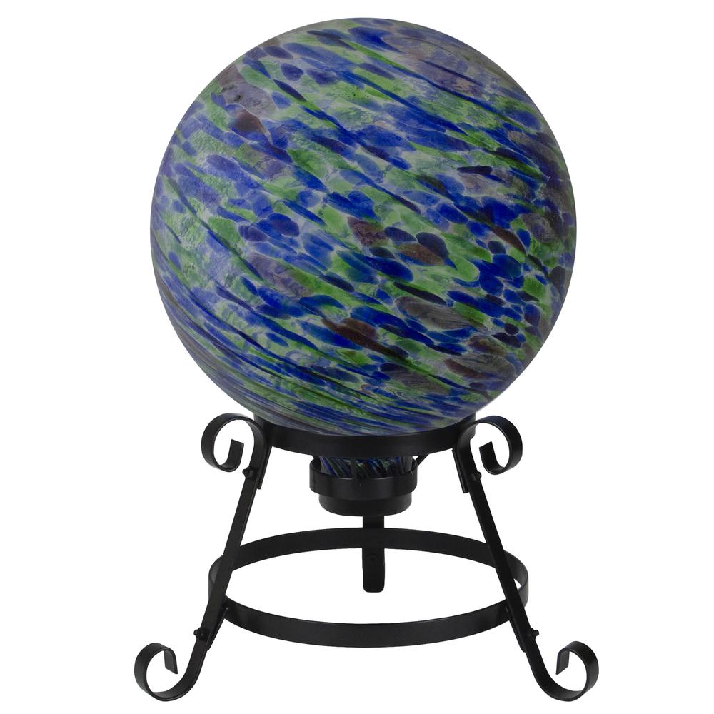 10" Green and Blue Swirl Designed Outdoor Garden Gazing Ball. Picture 2