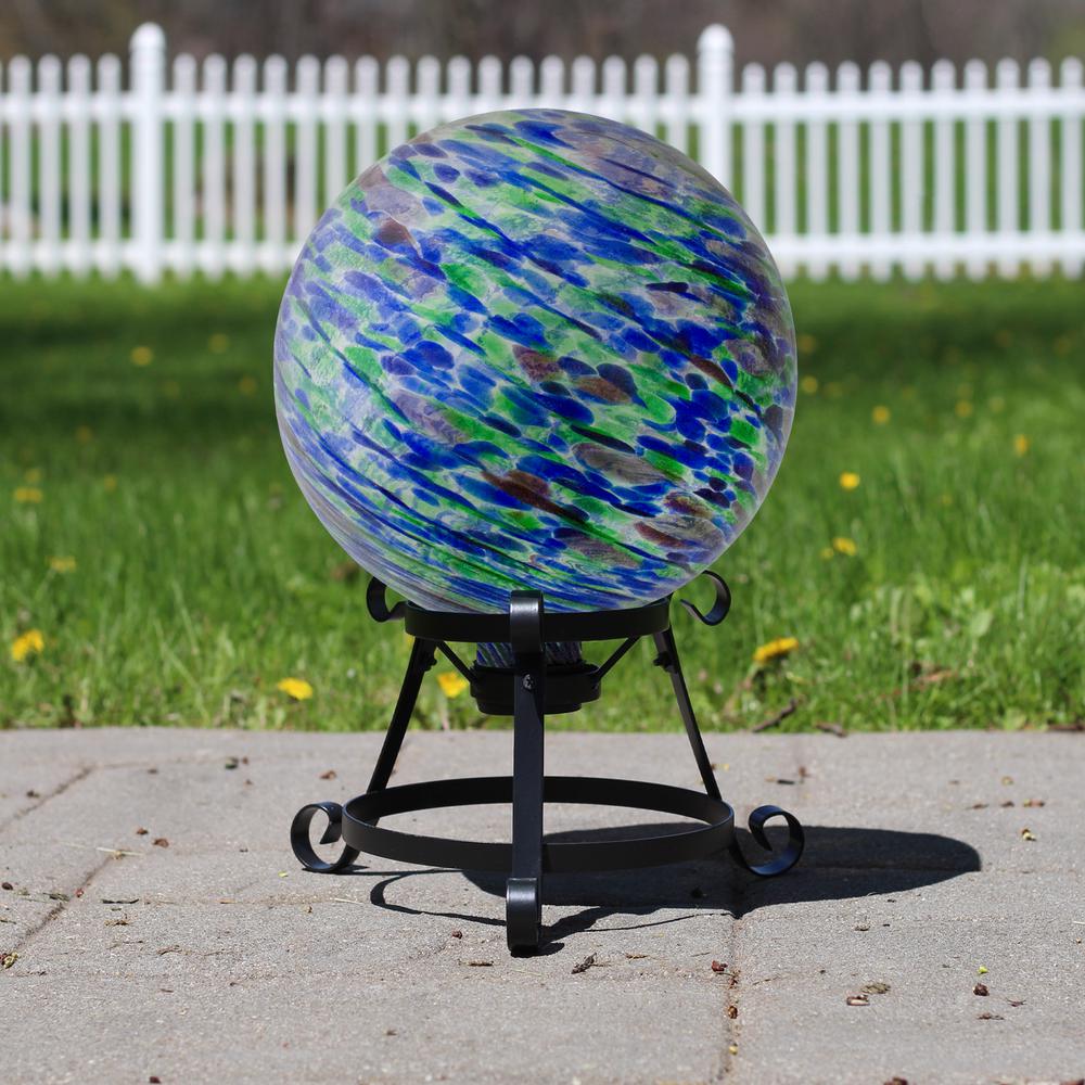 10" Green and Blue Swirl Designed Outdoor Garden Gazing Ball. Picture 3
