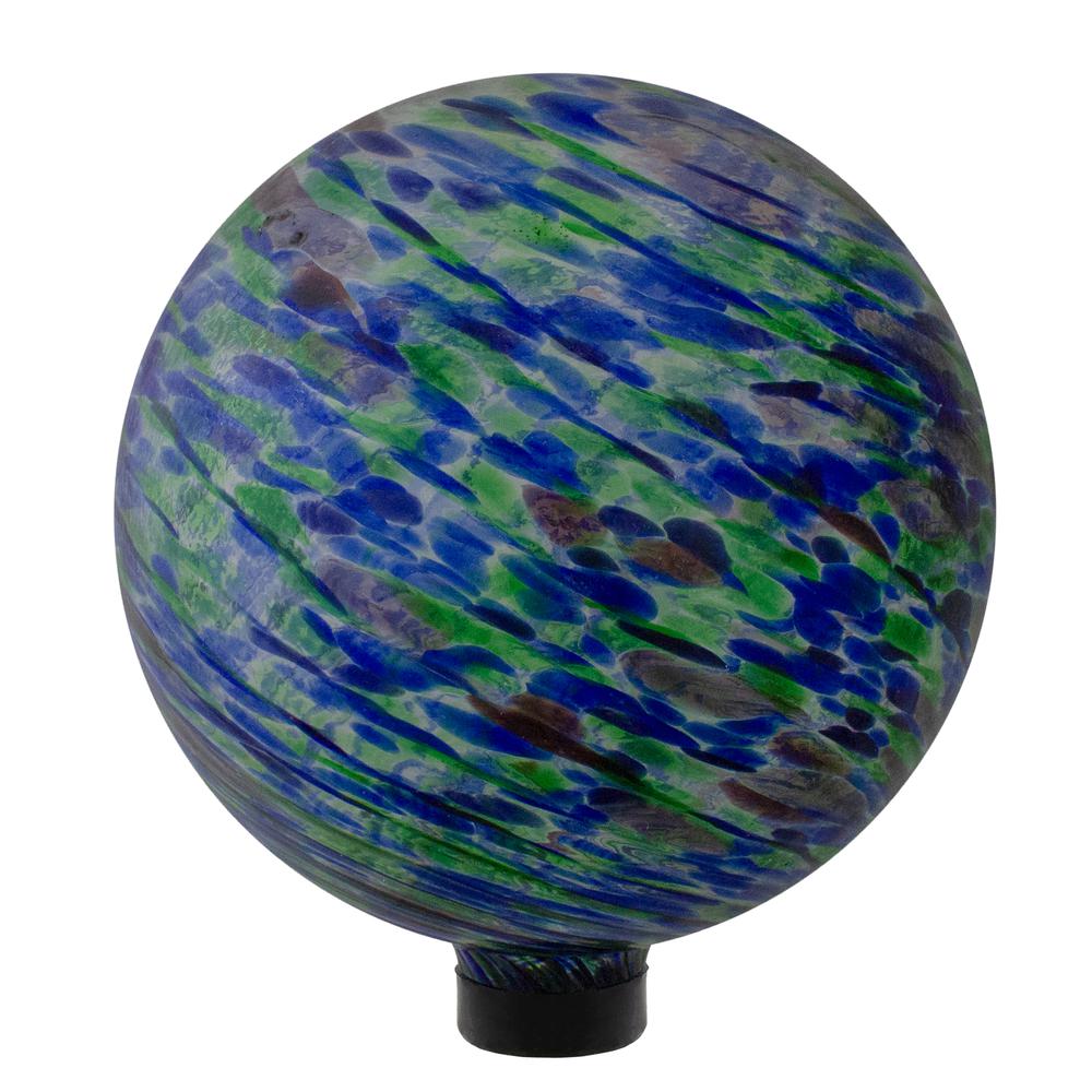 10" Green and Blue Swirl Designed Outdoor Garden Gazing Ball. Picture 1