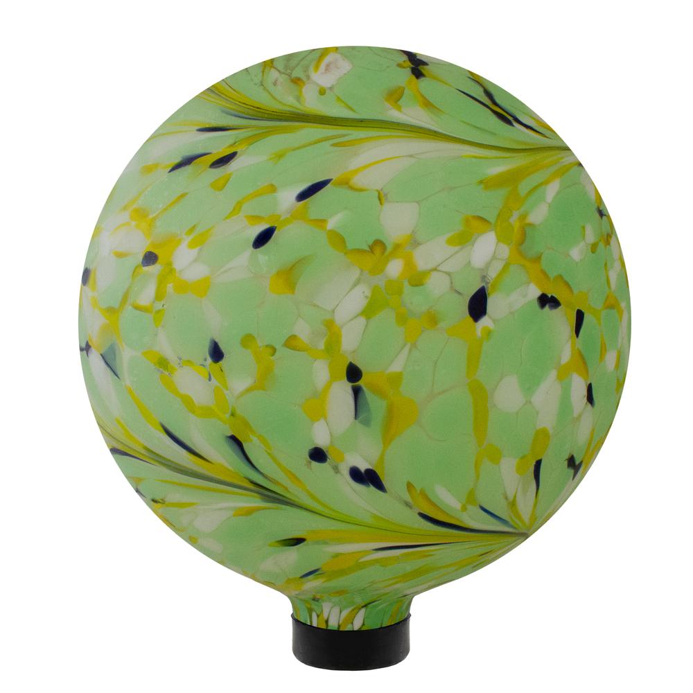 10" Yellow  Green and Blue Hand Painted Swirled Outdoor Patio Garden Gazing Ball. Picture 4