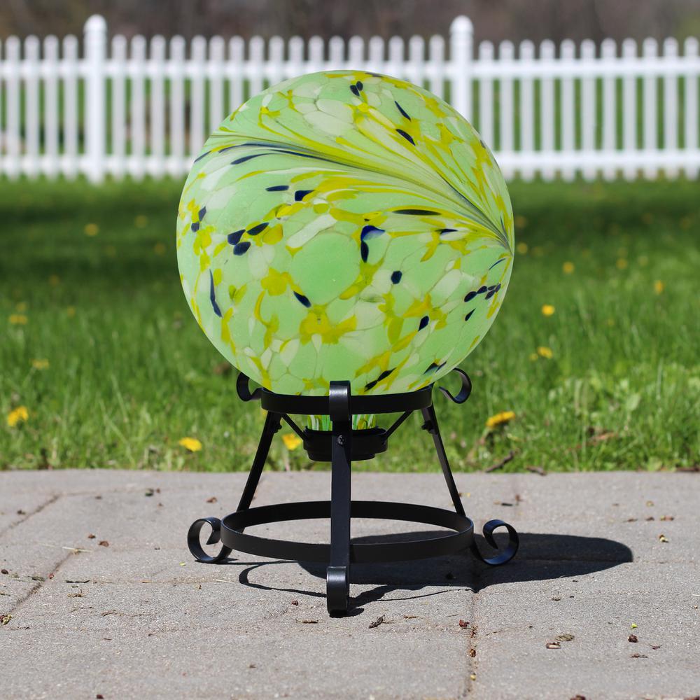 10" Yellow  Green and Blue Hand Painted Swirled Outdoor Patio Garden Gazing Ball. Picture 3