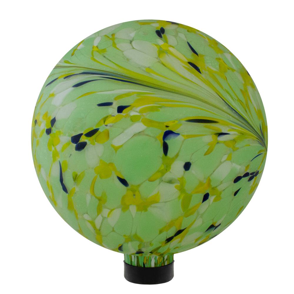 10" Yellow  Green and Blue Hand Painted Swirled Outdoor Patio Garden Gazing Ball. Picture 1