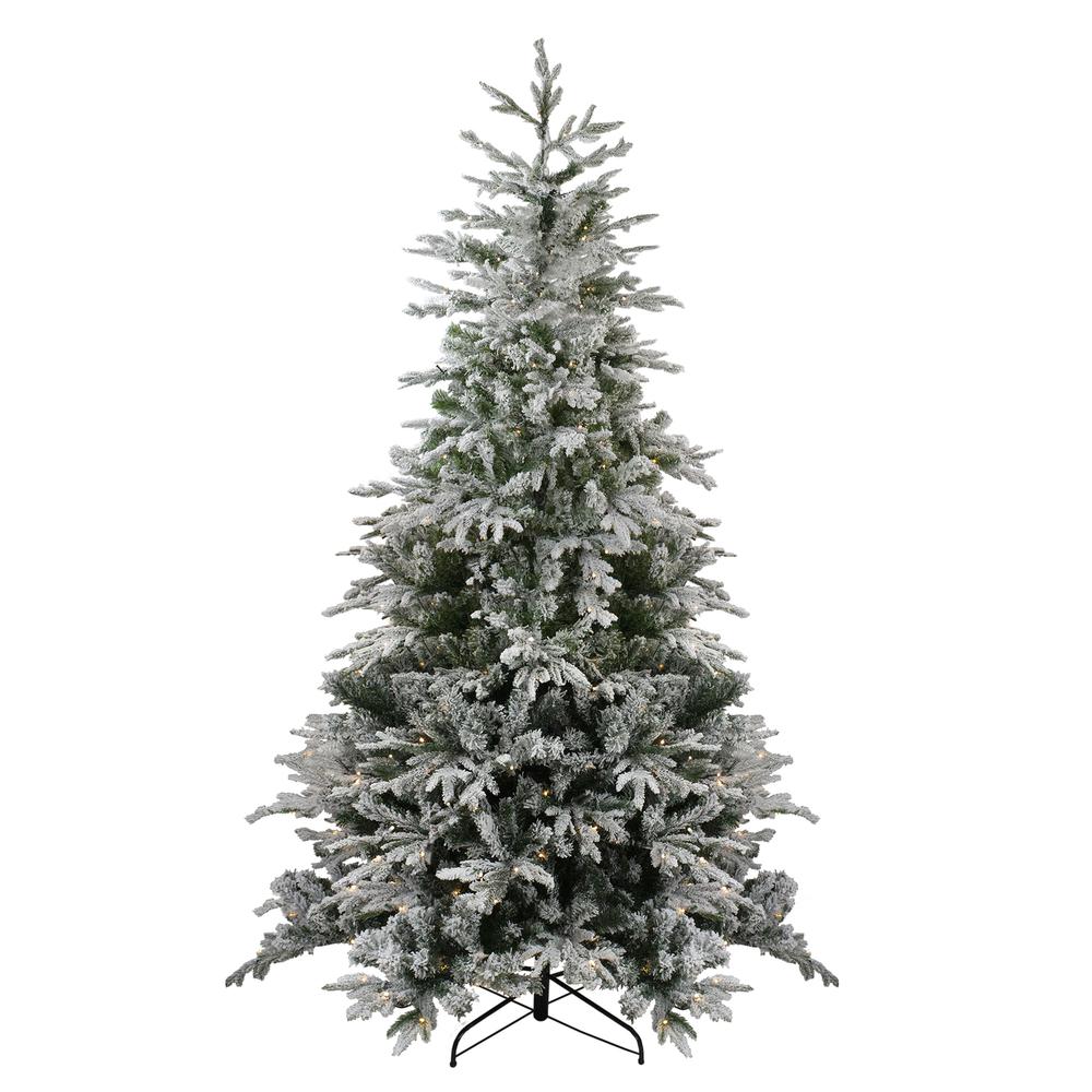 6.5' Pre-Lit Flocked Winfield Fir Artificial Christmas Tree - Warm White LED Lights. Picture 1