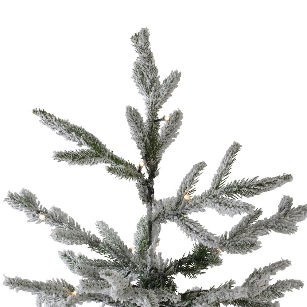 6.5' Pre-Lit Flocked Winfield Fir Artificial Christmas Tree - Warm White LED Lights. Picture 4