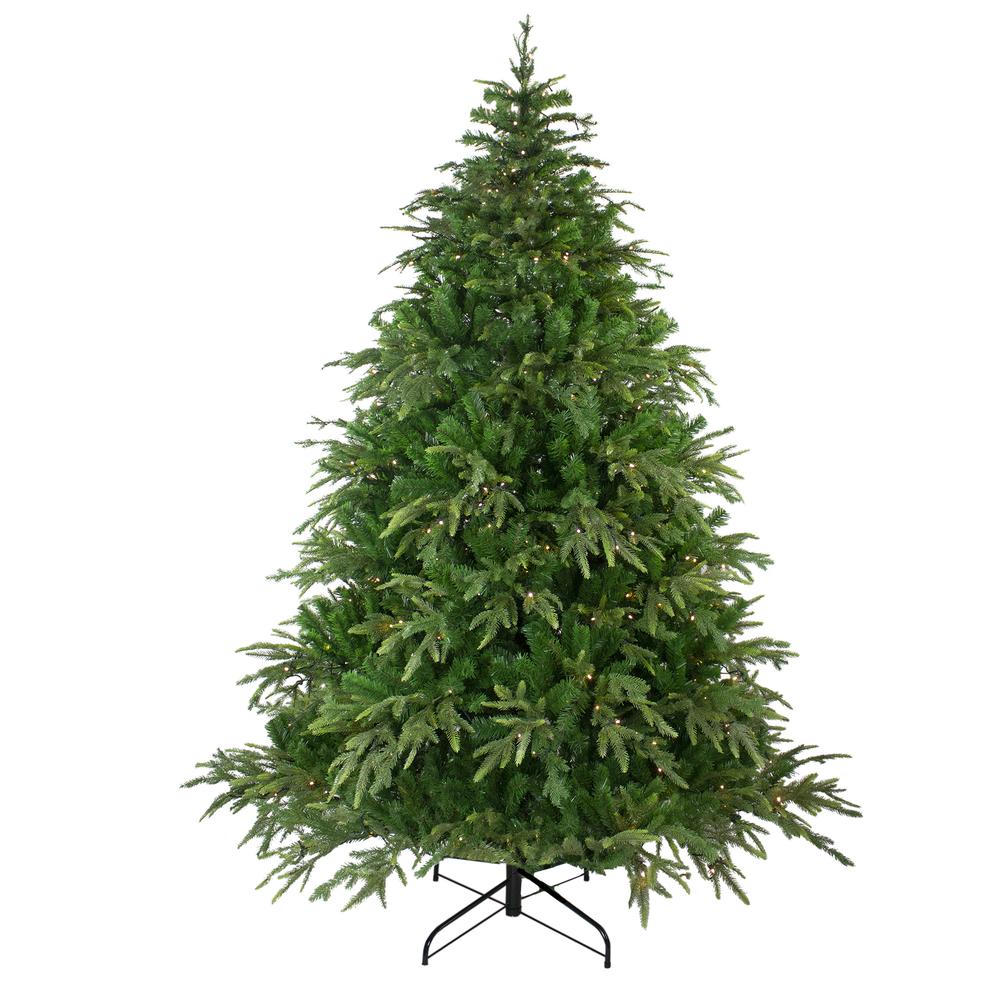 7.5' Pre-Lit Full Roosevelt Fir Artificial Christmas Tree - Warm White LED Lights. Picture 1