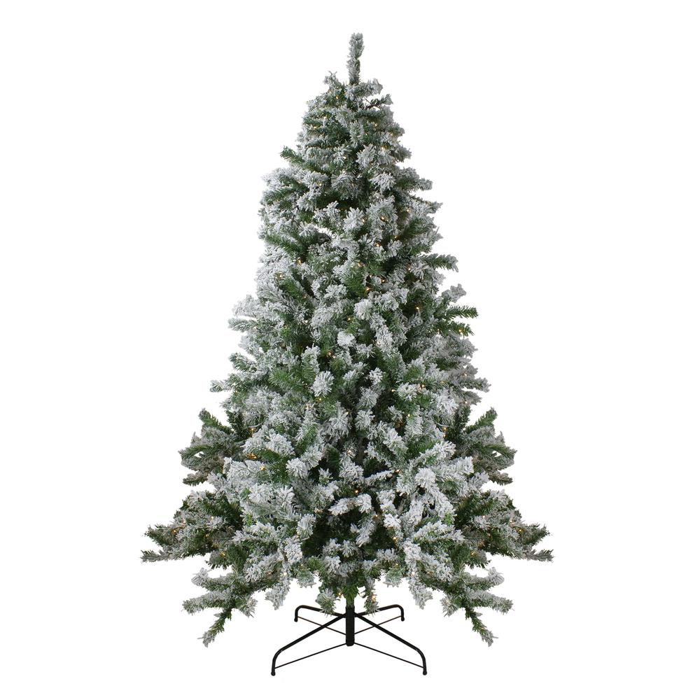 7.5' Medium Flocked Winter Park Fir Christmas Tree - Warm Clear LED Lights. Picture 1