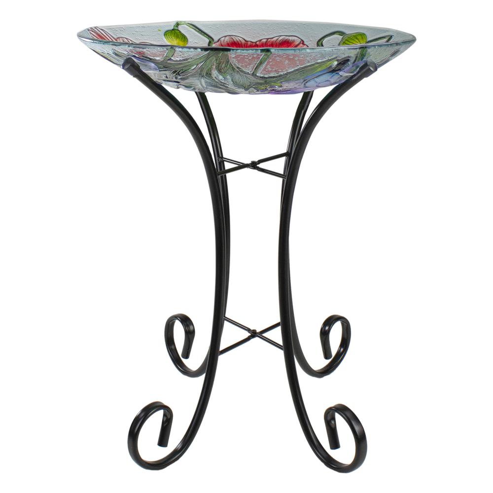 21" Butterfly and Carnations Hand Painted Glass Outdoor Birdbath. Picture 5