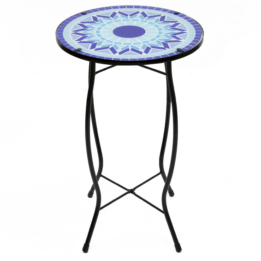 19" Blue Sun Mosaic Glass Patio Side Table. Picture 1
