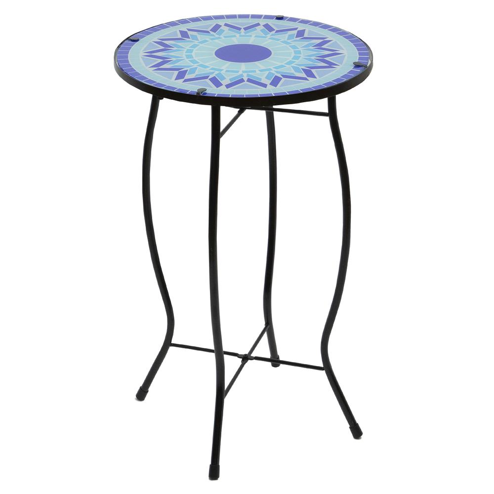 19" Blue Sun Mosaic Glass Patio Side Table. Picture 4