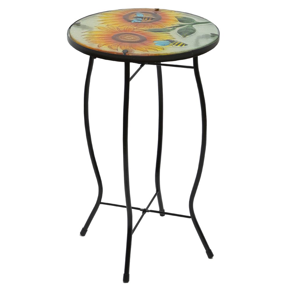 19" Sunflower and Bumblebee Glass Patio Side Table. Picture 4
