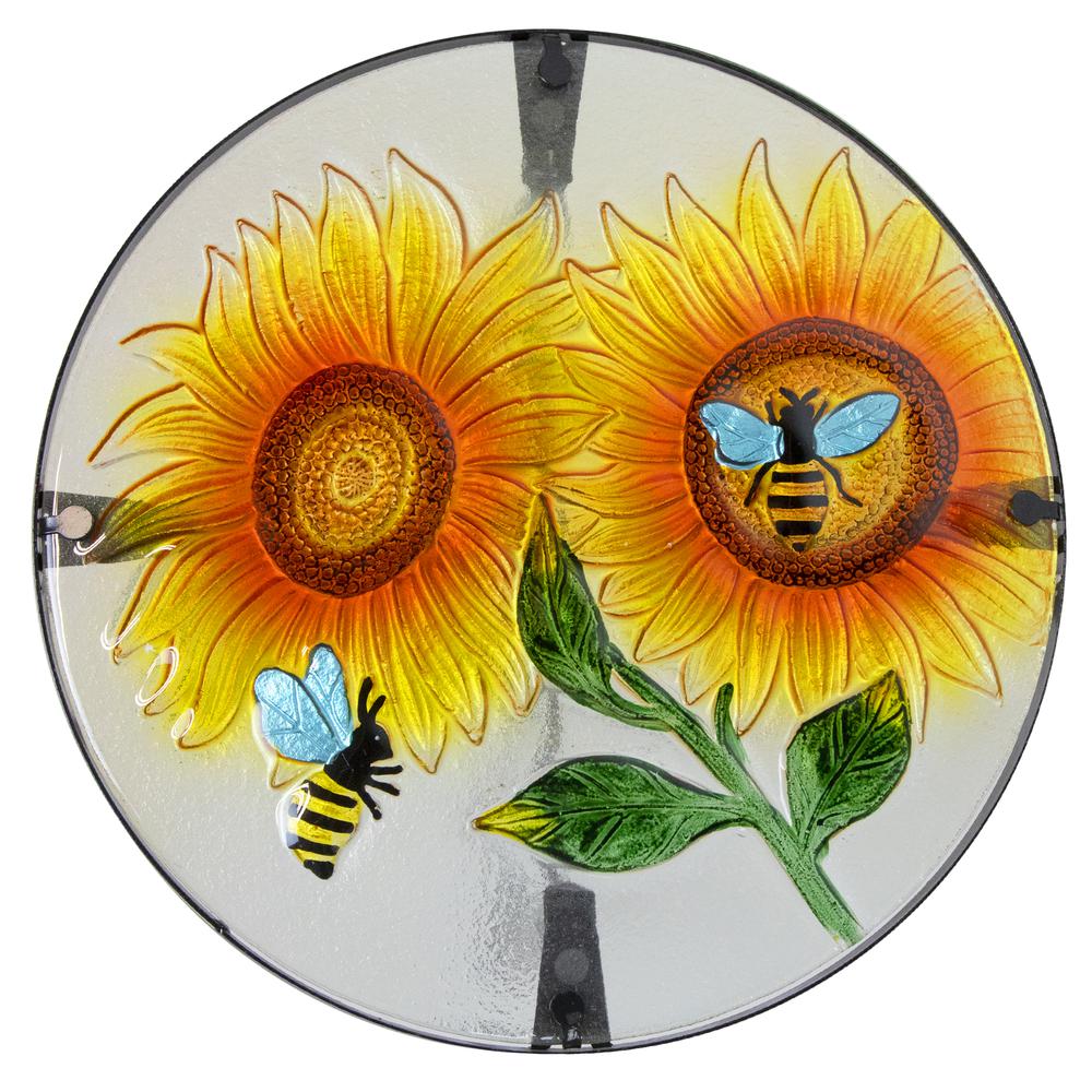 19" Sunflower and Bumblebee Glass Patio Side Table. Picture 3