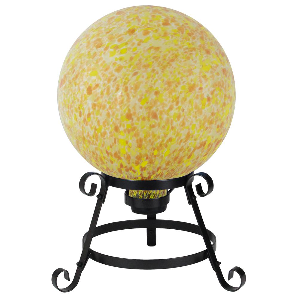 10" Orange and Yellow Speckled Glass Outdoor Garden Gazing Ball. Picture 3