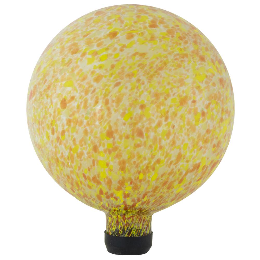 10" Orange and Yellow Speckled Glass Outdoor Garden Gazing Ball. Picture 1