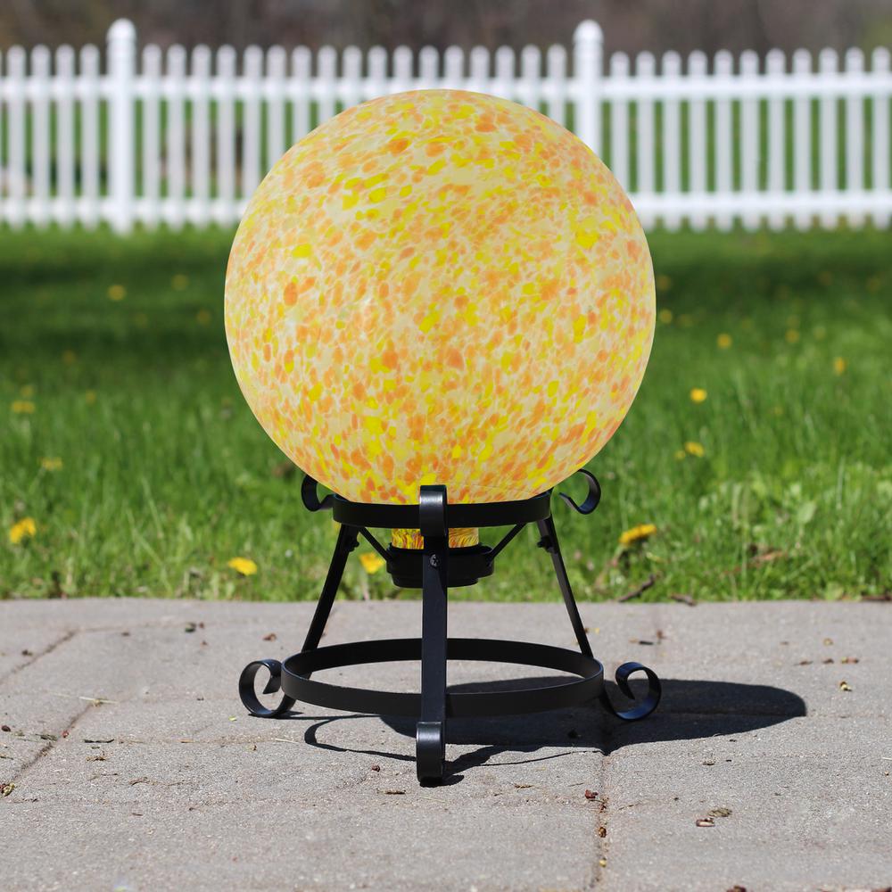 10" Orange and Yellow Speckled Glass Outdoor Garden Gazing Ball. Picture 2