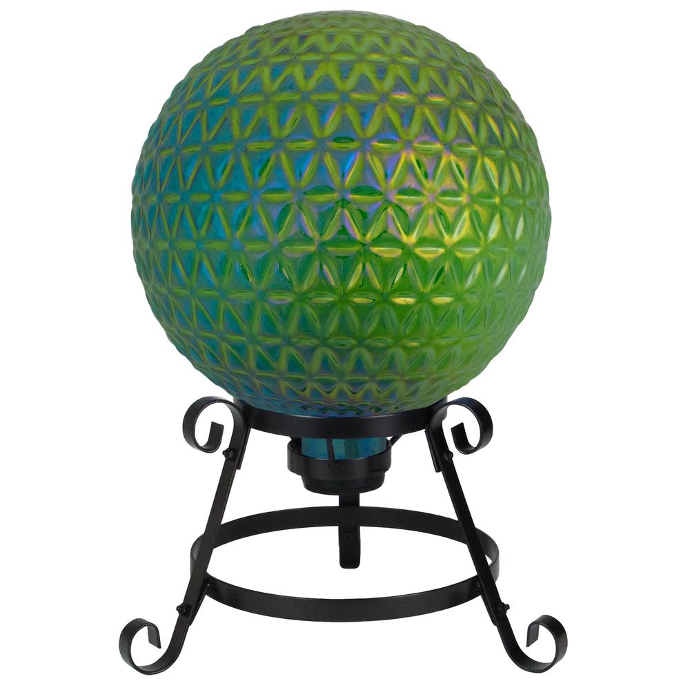 10" Blue Iridescent Textured Glass Outdoor Patio Garden Gazing Ball. Picture 3