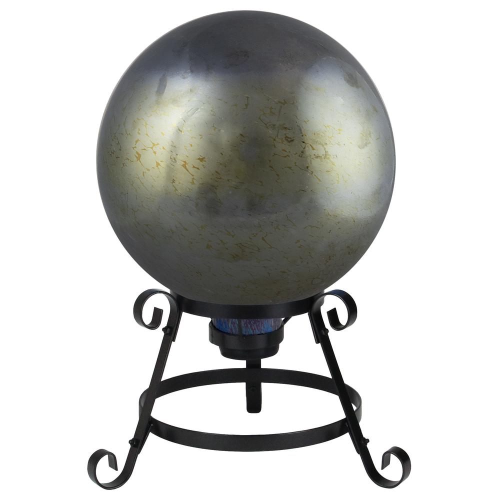 10" Gold and Silver Metallic Mirrored Glass Outdoor Garden Gazing Ball. Picture 3