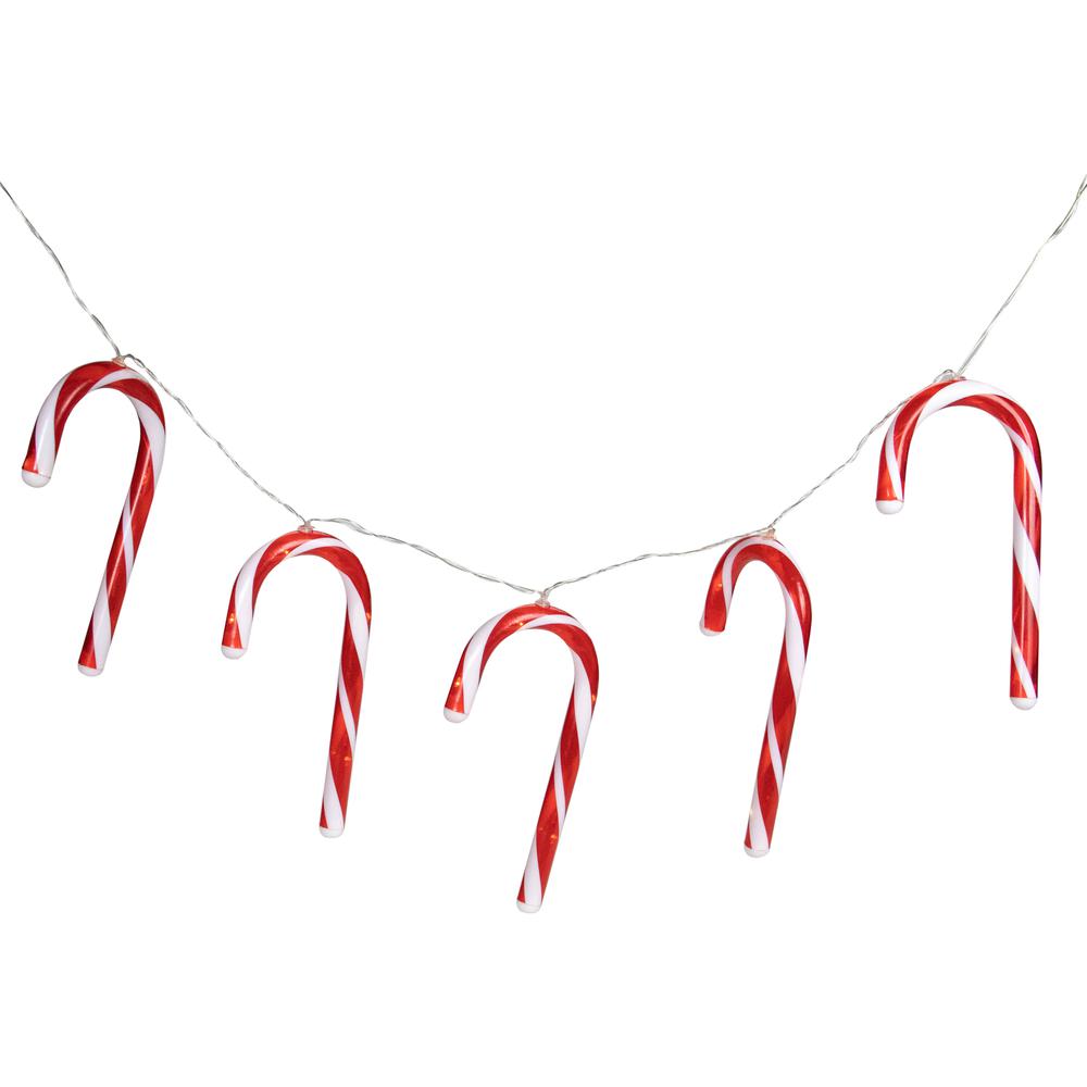 7ct Red and White Candy Cane Christmas Lights - 4.5ft Clear Wire. Picture 2