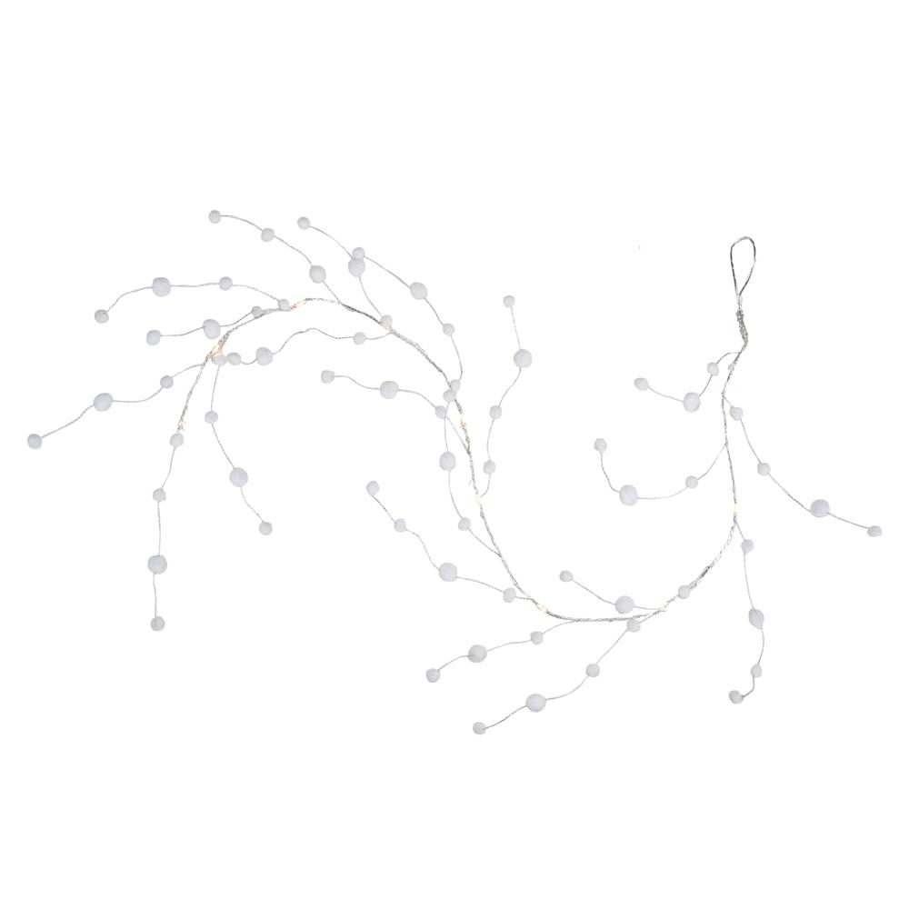 10-Count B/O Warm White LED Pom Pom Garland Christmas Lights - 3' Clear Wire. Picture 1