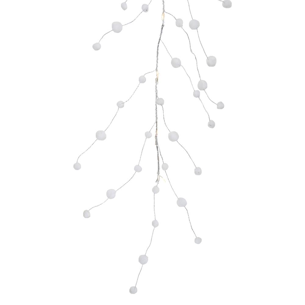 10-Count B/O Warm White LED Pom Pom Garland Christmas Lights - 3' Clear Wire. Picture 2