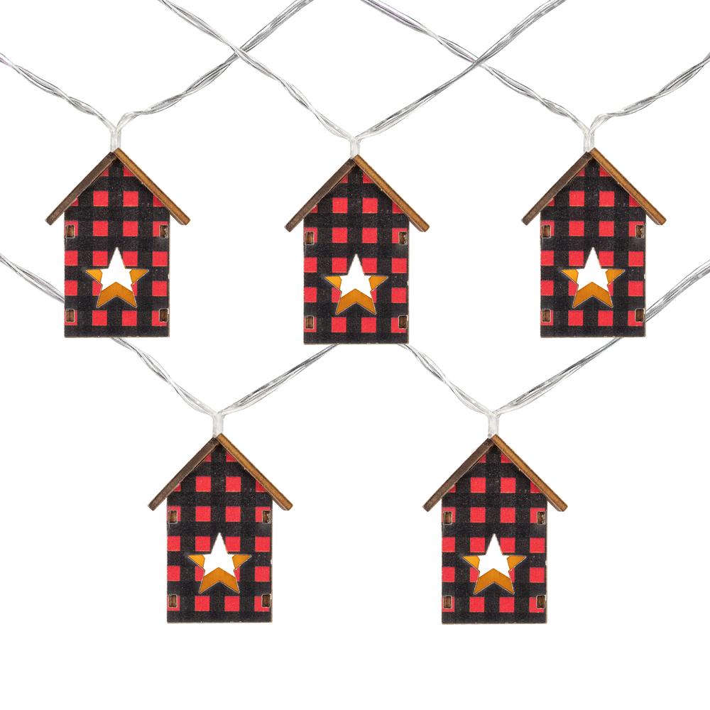 10 Count B/O LED Warm White Plaid House Christmas Lights - 4.75' Clear Wire. Picture 1