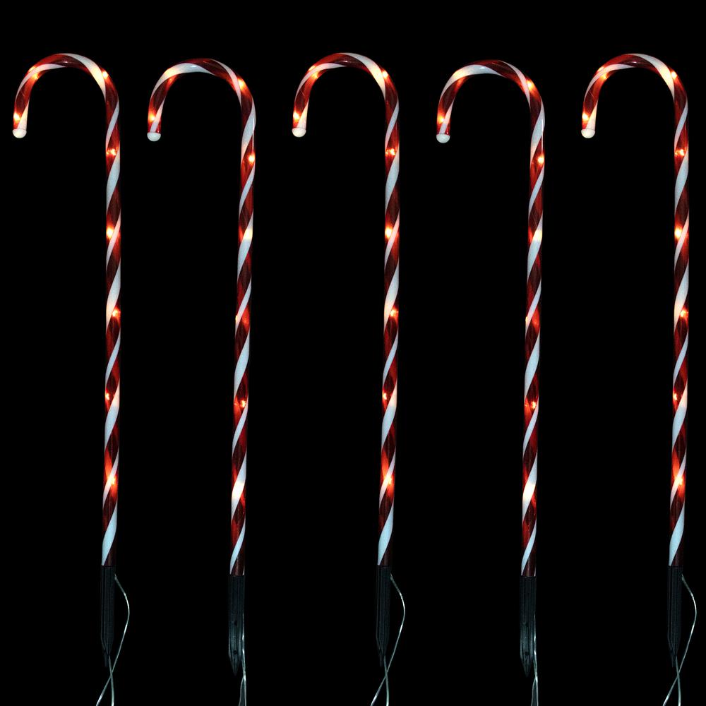 Set of 5 Red Lighted Candy Cane Christmas Lawn Stakes 28". Picture 3