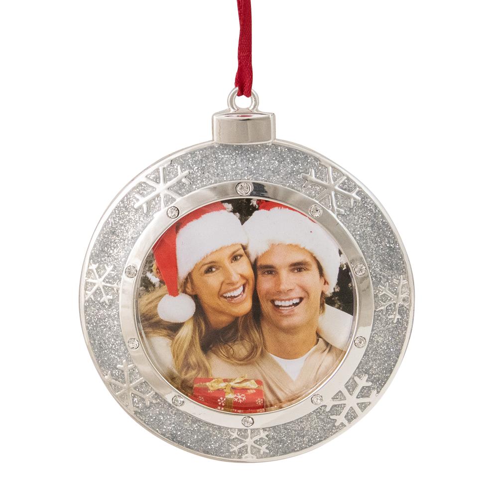 3.25" Silver-Plated Photo Frame Christmas Ornament with European Crystals. Picture 1