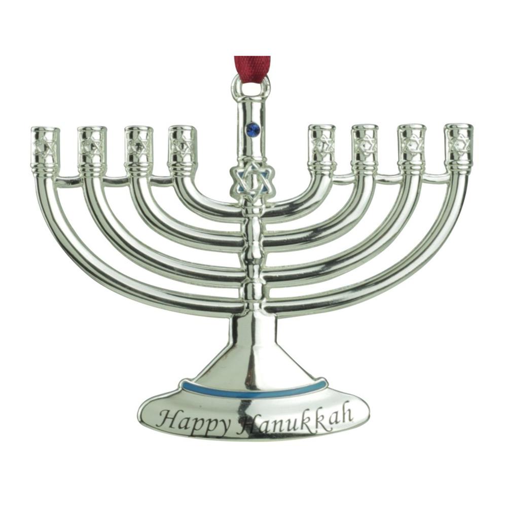 3.25" Blue and Silver Hanging Hanukkah Menorah Ornament. Picture 3