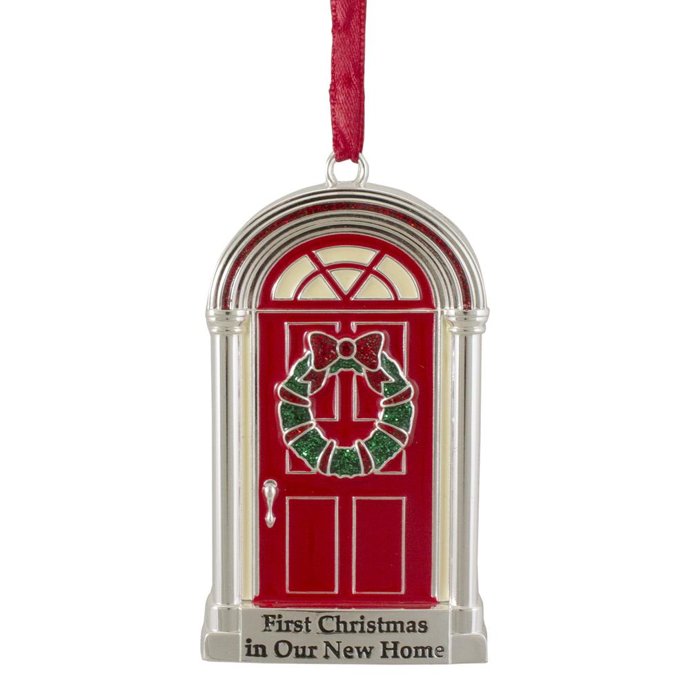 3"h Silver Plated "First Christmas in Our New Home" European Crystal Christmas Ornament. Picture 1