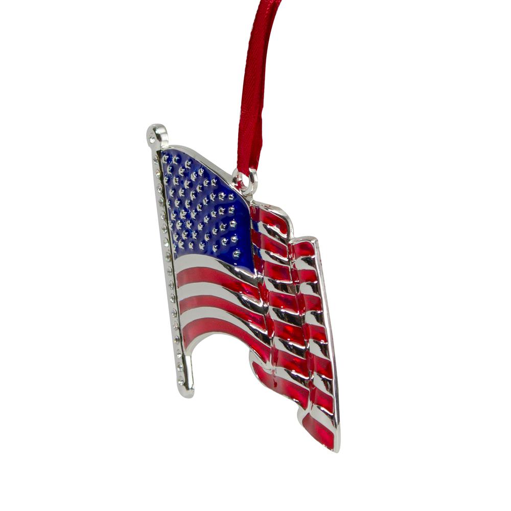3.25" Silver Plated American Flag with European Crystals Christmas Ornament. Picture 3