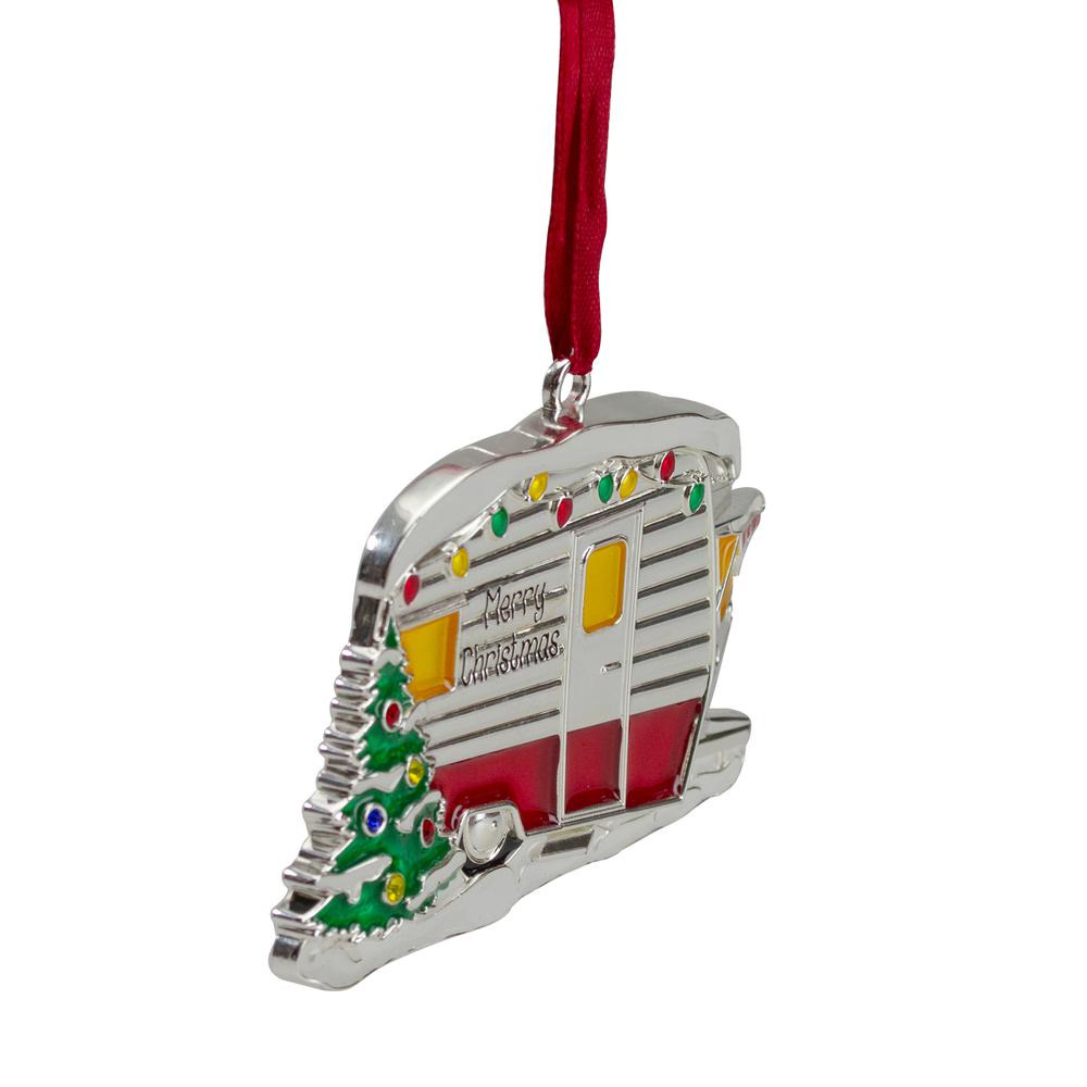 3.5" Silver Plated Camper with European Crystals Christmas Ornament. Picture 2