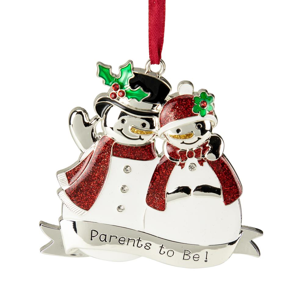 3.5" Silver-Plated Snowmen Parents to Be Christmas Ornament with Crystals. Picture 1