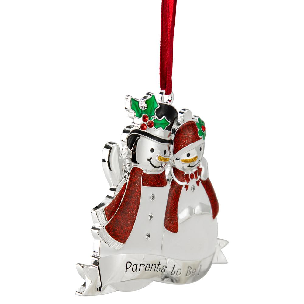 3.5" Silver-Plated Snowmen Parents to Be Christmas Ornament with Crystals. Picture 4