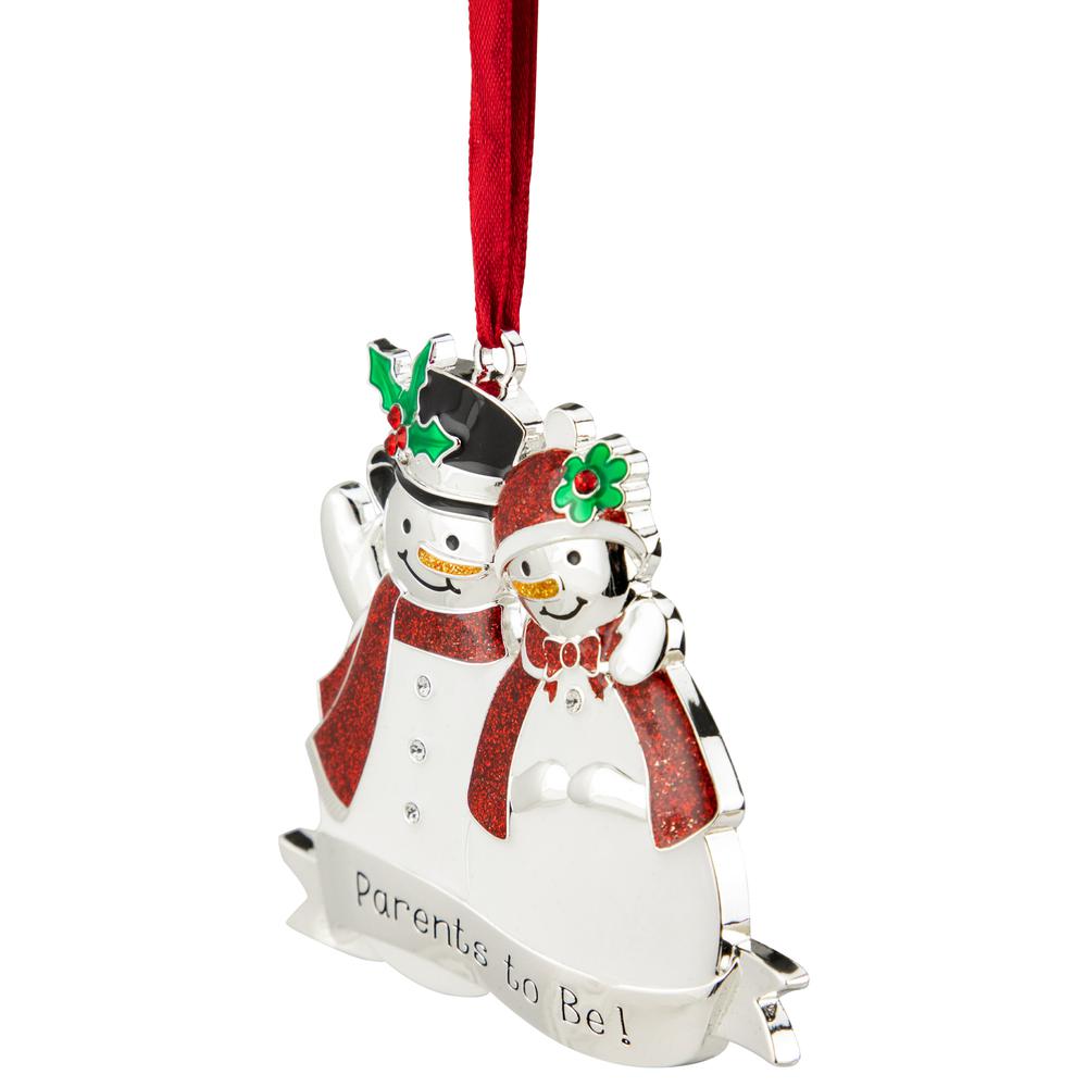 3.5" Silver-Plated Snowmen Parents to Be Christmas Ornament with Crystals. Picture 3