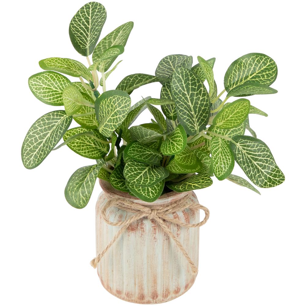 8" Reticulated Artificial Spring Foliage in Ceramic Pot. Picture 2