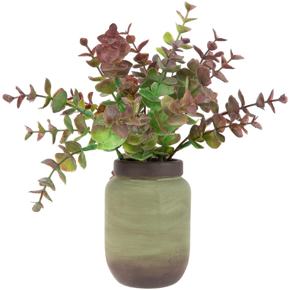 Two-Toned Spring Eucalyptus Leaves Artificial Plant in Ceramic Pot 10". Picture 1