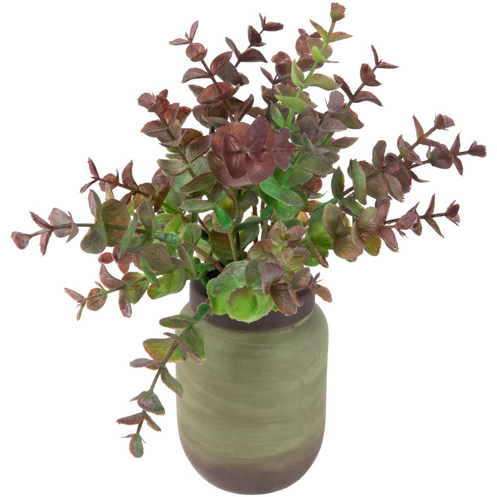 Two-Toned Spring Eucalyptus Leaves Artificial Plant in Ceramic Pot 10". Picture 2