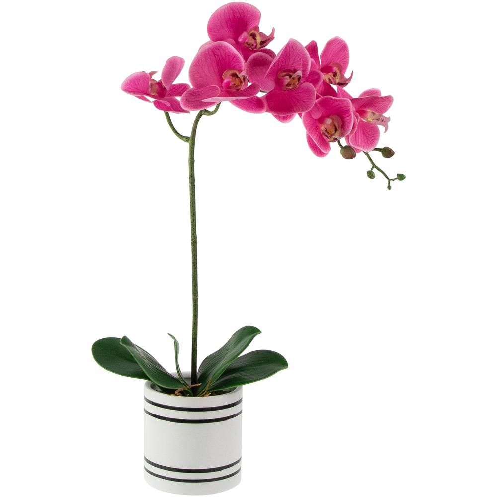 Real Touch™ Pink Artificial Spring Orchids in a Striped Ceramic Pot 2". Picture 1